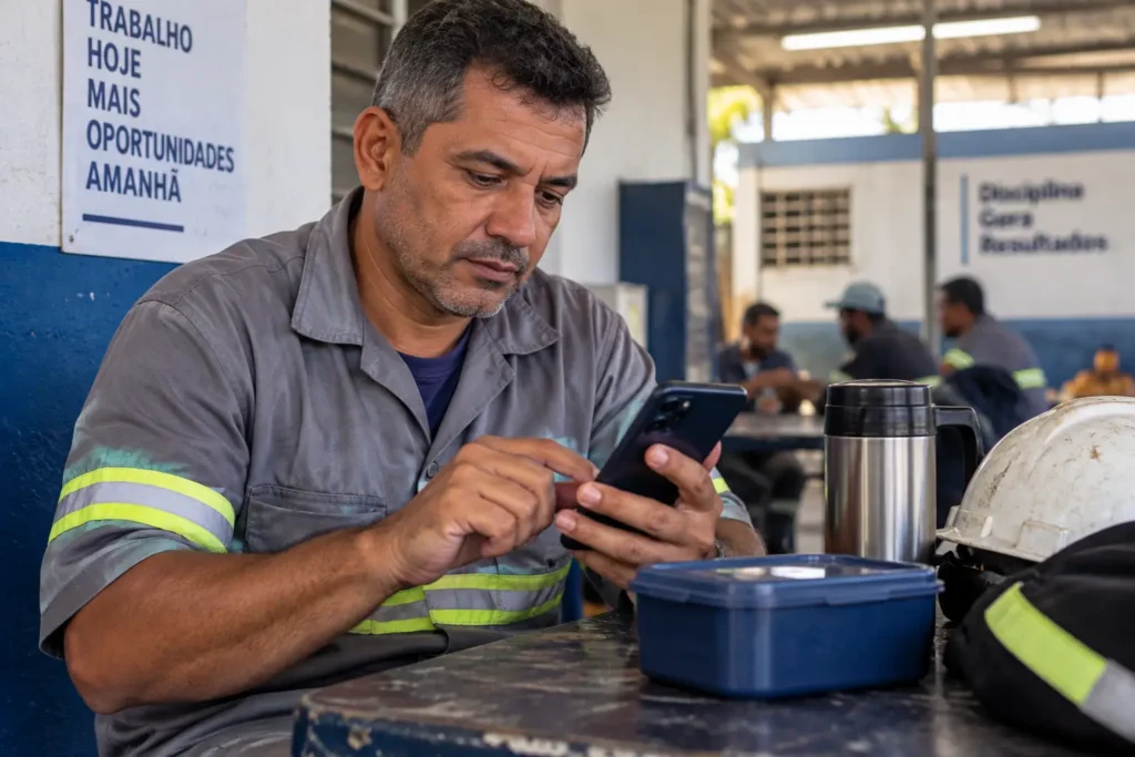 Trabalhador atualizando cadastro profissional pelo celular