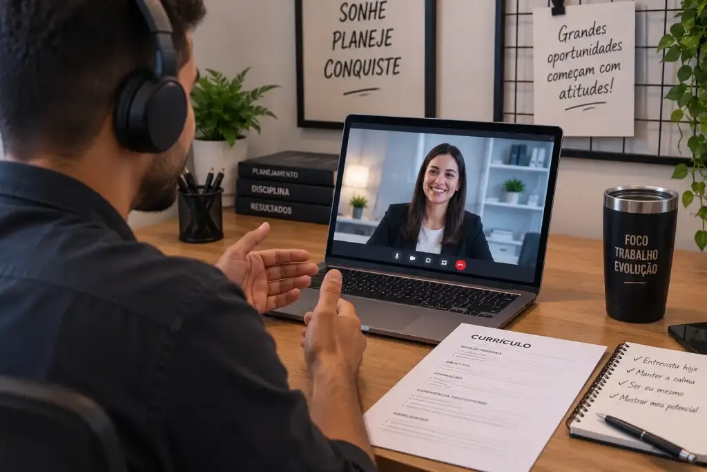 Candidato participando de entrevista de emprego online