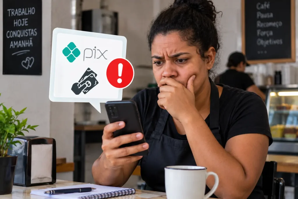 Trabalhadora desconfiada de cobrança por PIX para conseguir emprego