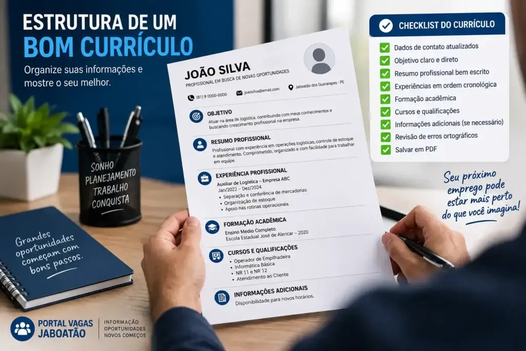 Estrutura de um bom currículo com informações profissionais organizadas
