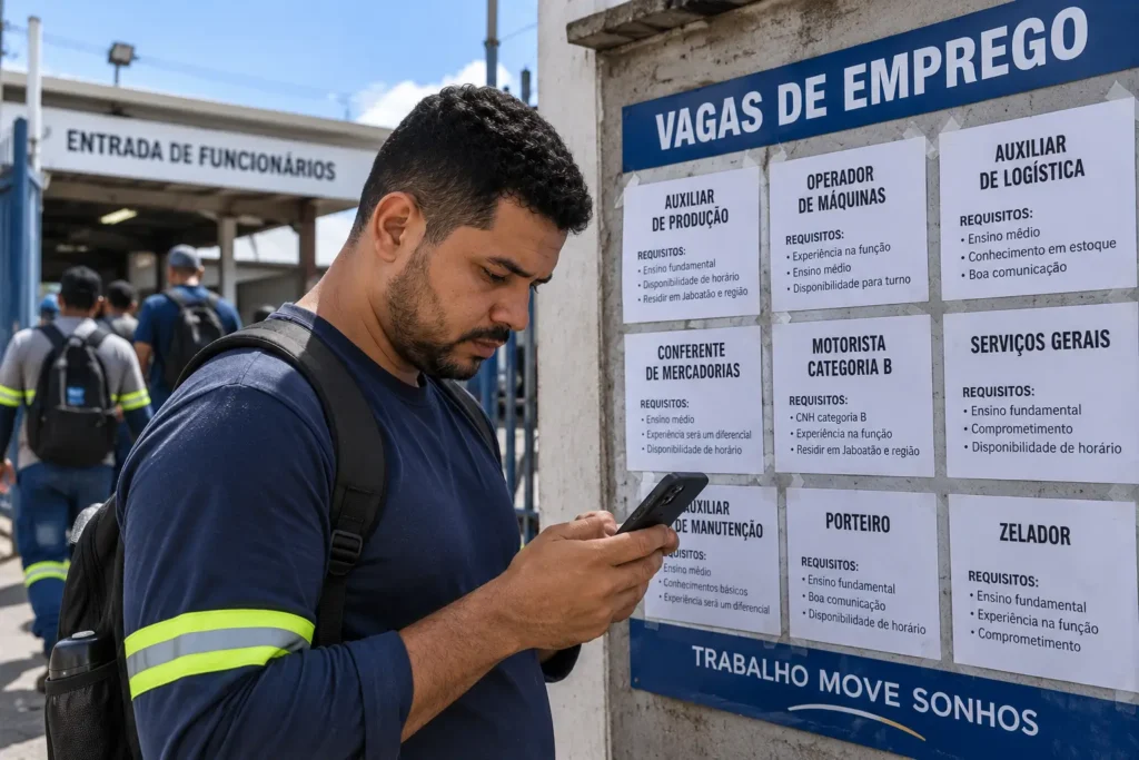 Trabalhador consultando oportunidades de emprego e vagas na indústria