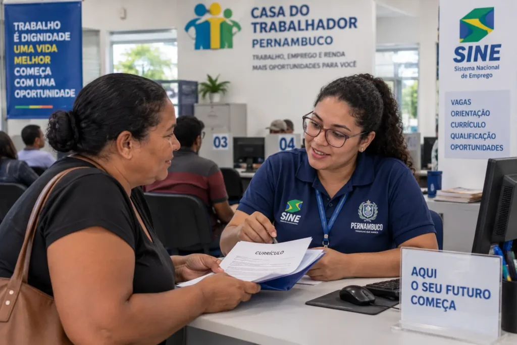 Trabalhadora buscando vagas do SINE em Pernambuco